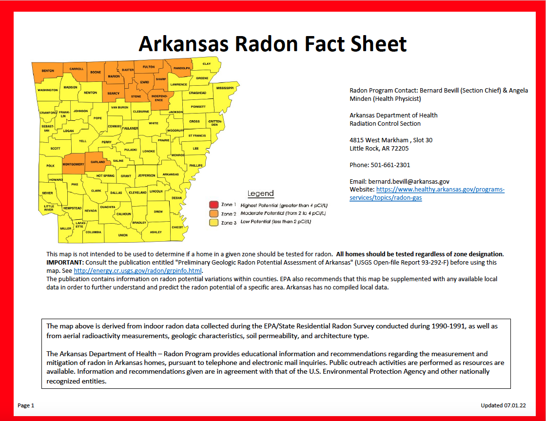 Arkansas Radon Fact Sheet 07.01.22