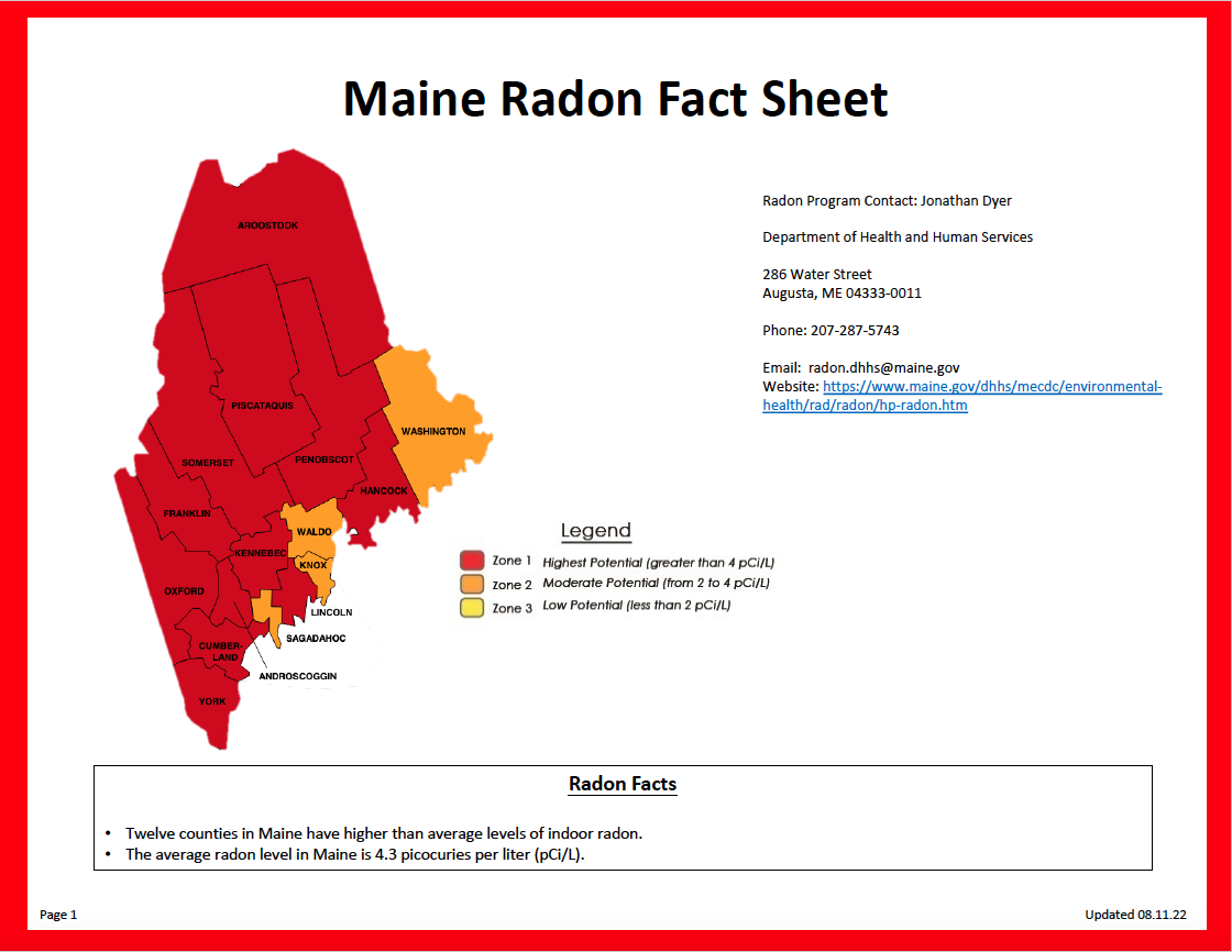 Maine Radon Fact Sheet 08.11.22