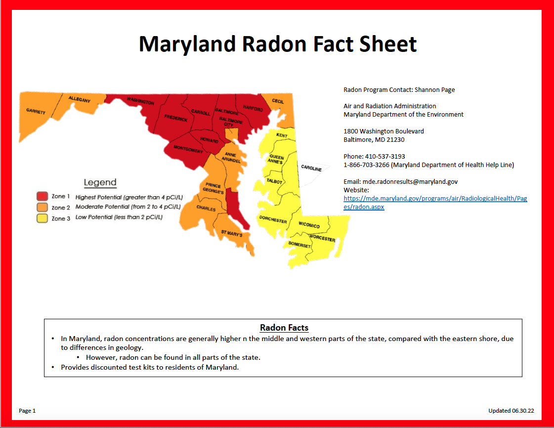 Maryland Radon Fact Sheet 06.30.22