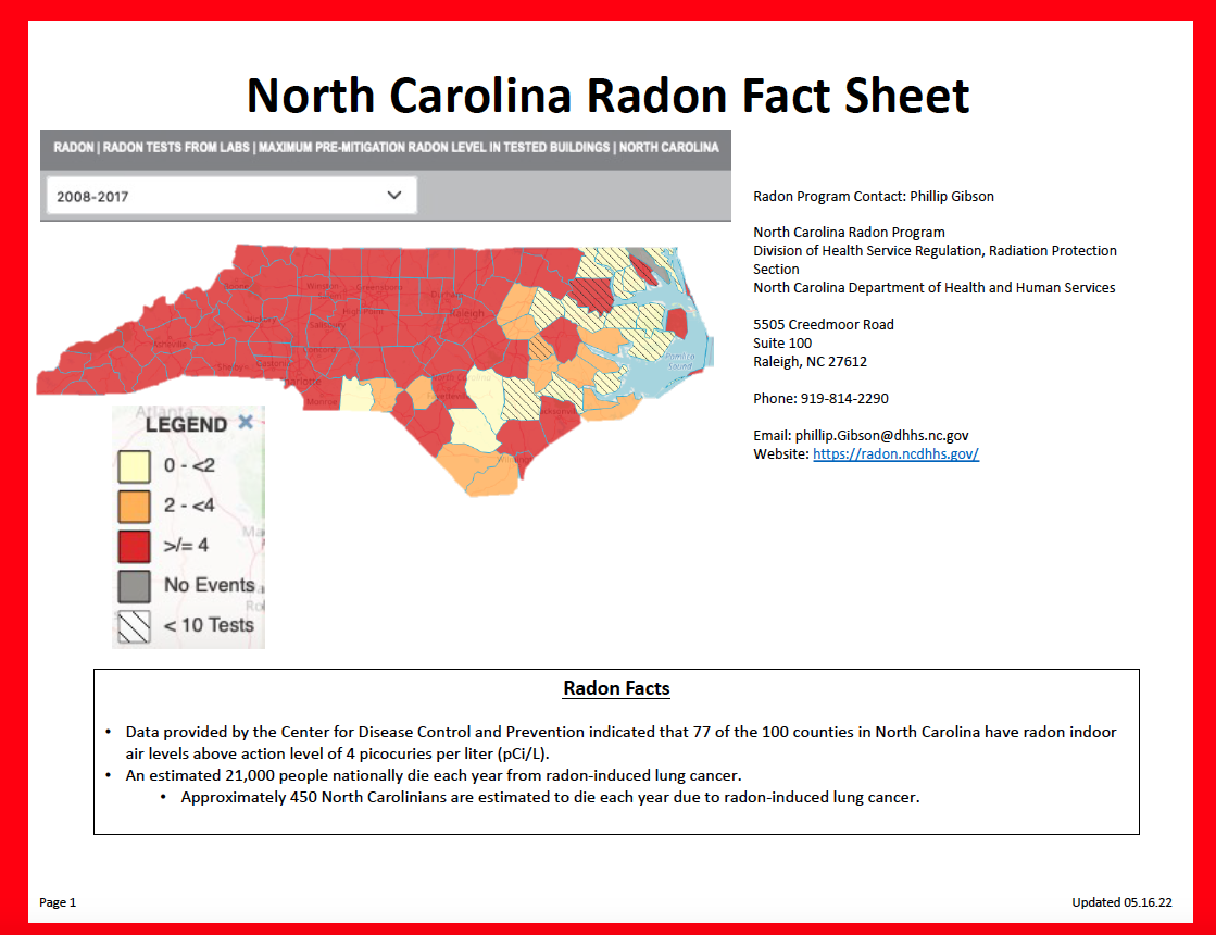 North Carolina Radon Fact Sheet 05.16.22