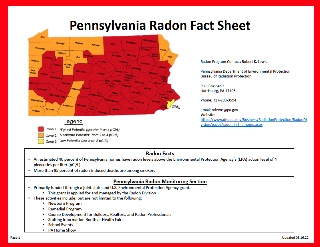 Pennsylvania Radon Fact Sheet 05.16.22