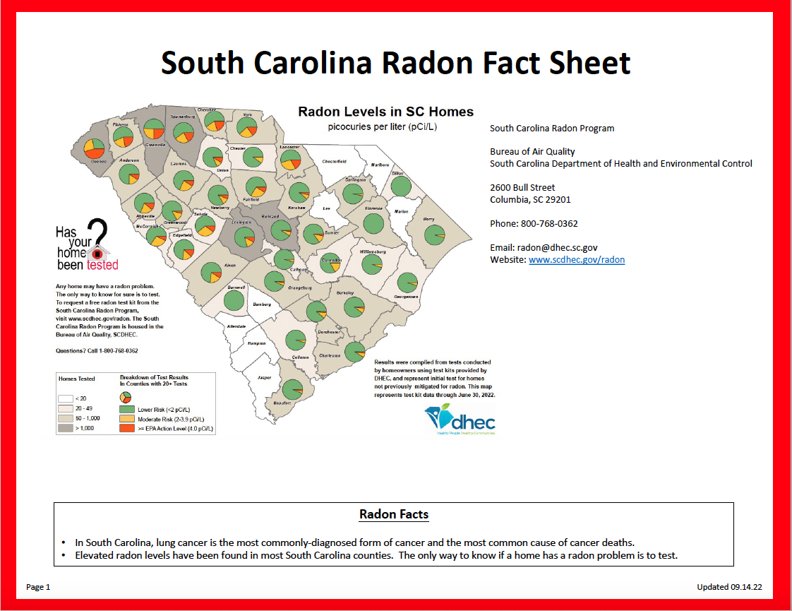South Carolina Radon Fact Sheet 09.14.22