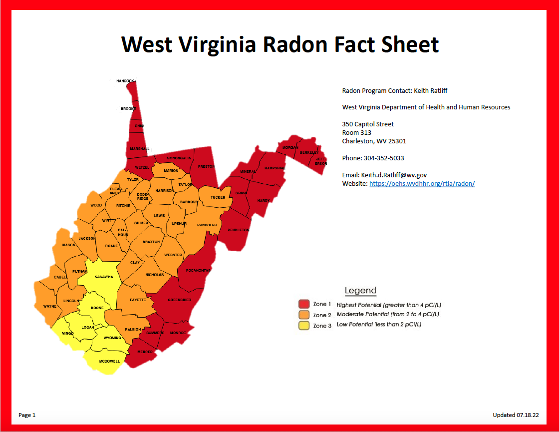 West Virginia Radon Fact Sheet 07.18.22